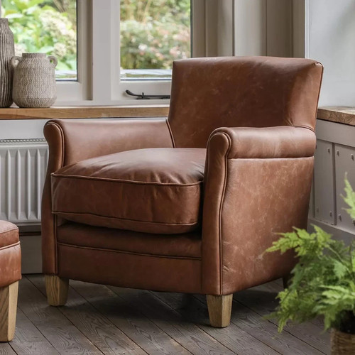 Vintage brown leather - leather, armchair