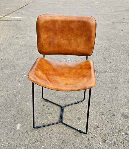 Brown leather dining chair - leather,