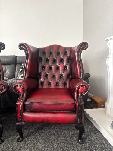 Oxblood leather chesterfield - oxblood,