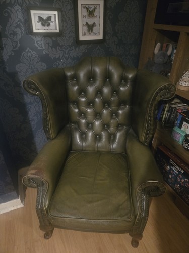 Green leather chesterfield - leather,