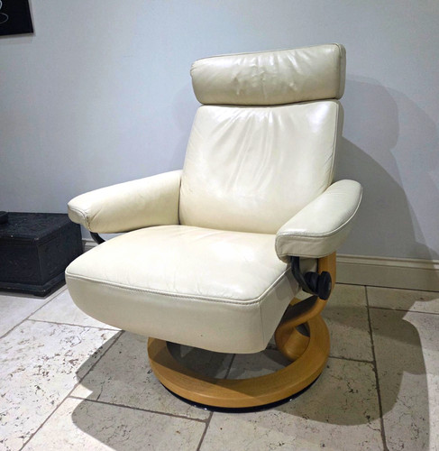 Ekornes beige leather swivel - ekornes,