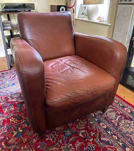 Brown leather club chair - brown,