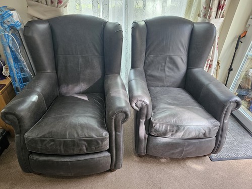 Grey leather wingback chairs - grey,